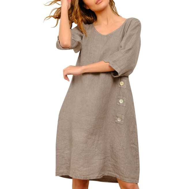 100% Linen Beige Linen Summer Dress
