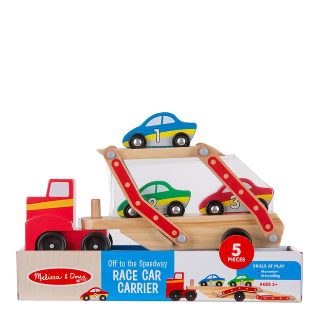 Melissa and Doug Wooden Race Car Carrier/Off To The Speedway