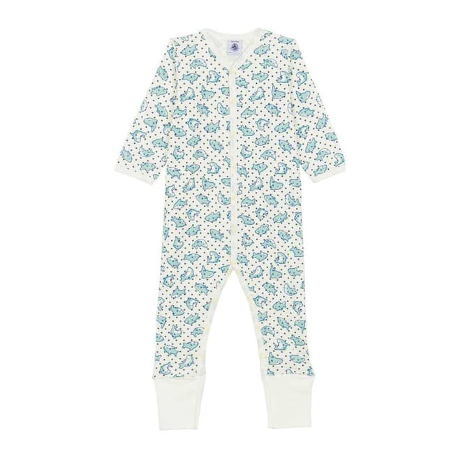 Petit Bateau Baby Boy's Blue/White Ribbed Sleepsuit