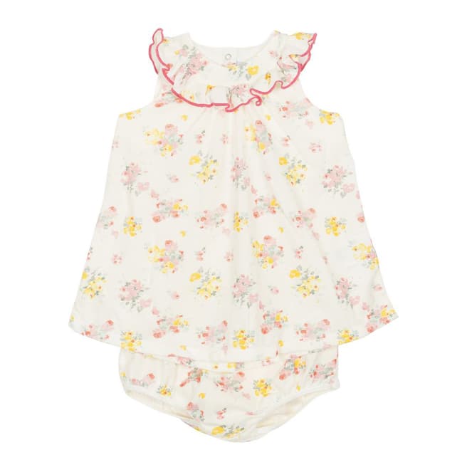 Petit Bateau Baby Girl's White Print Dress and Bloomers