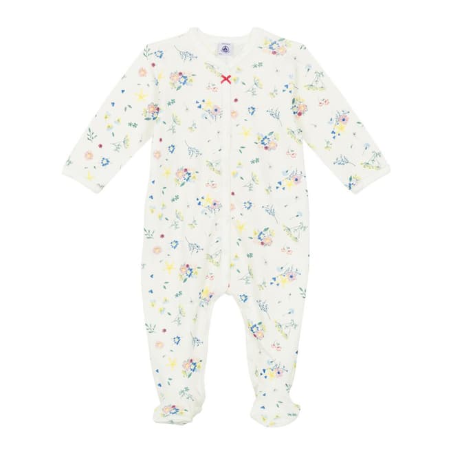 Petit Bateau Baby Girl's White Ribbed Sleepsuit