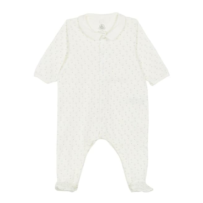 Petit Bateau Baby Boy's White Ribbed Sleepsuit