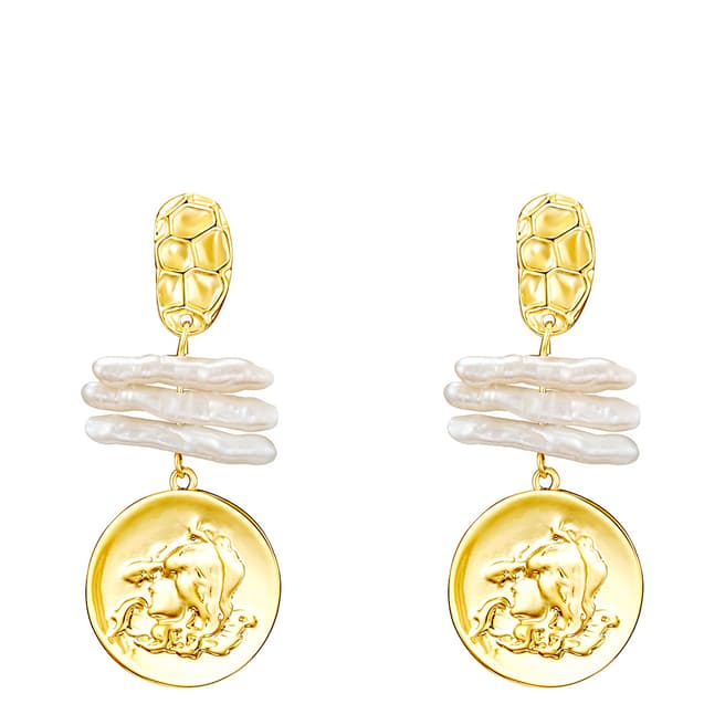 Kaimana Gold/White Freshwater Pearl Coin Earrings