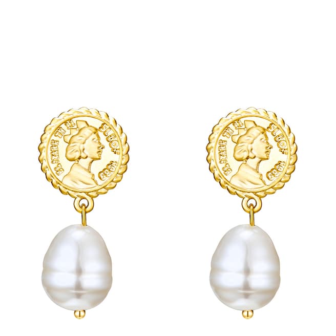 Kaimana Gold/White Pearl Coin Earrings