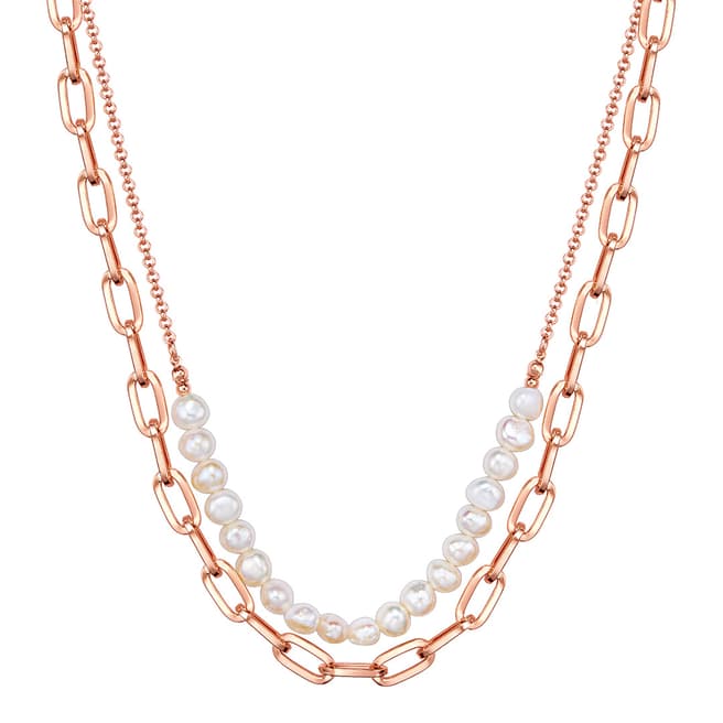 Perldor Rose Gold/White Freshwater Pearl Necklace