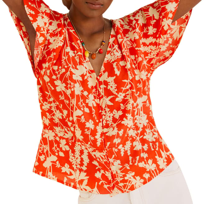 Mango Red Flowy Floral Blouse