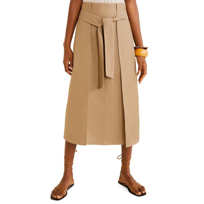 Mango Natural Linen Midi Skirt