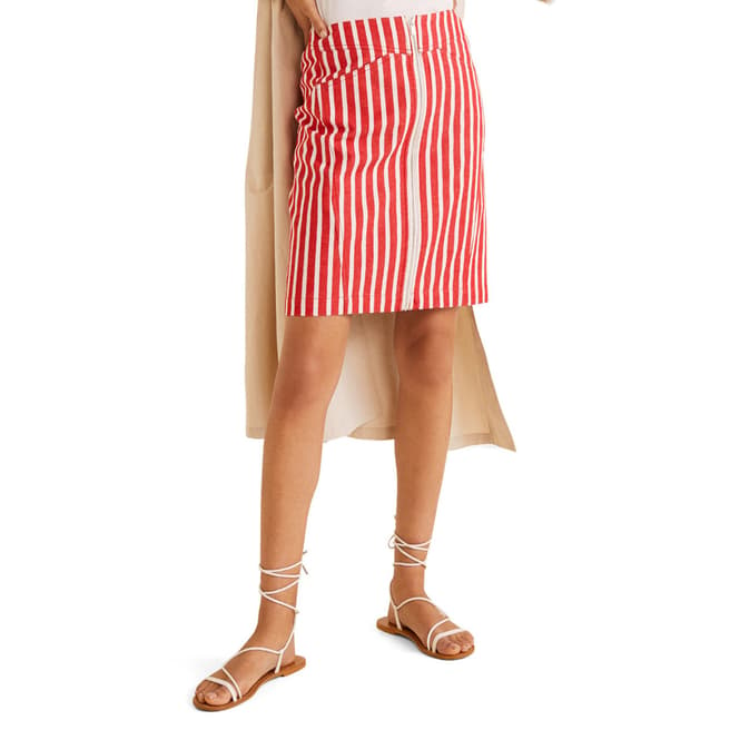 Mango Red Pesi Stripped Skirt