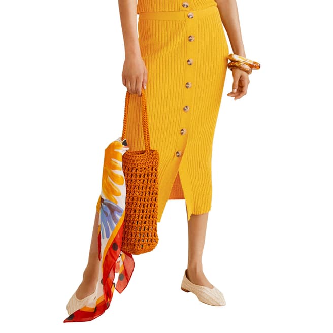 Mango Mustard Cable Knit Skirt