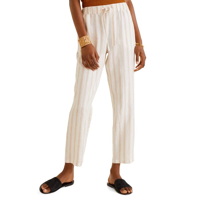 Mango Ecru Straight Linen-Blend Trousers