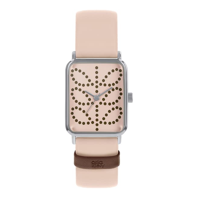 Orla Kiely Pink Rectangle Leather Strap Watch