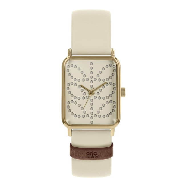 Orla Kiely White Rectangle Leather Strap Watch