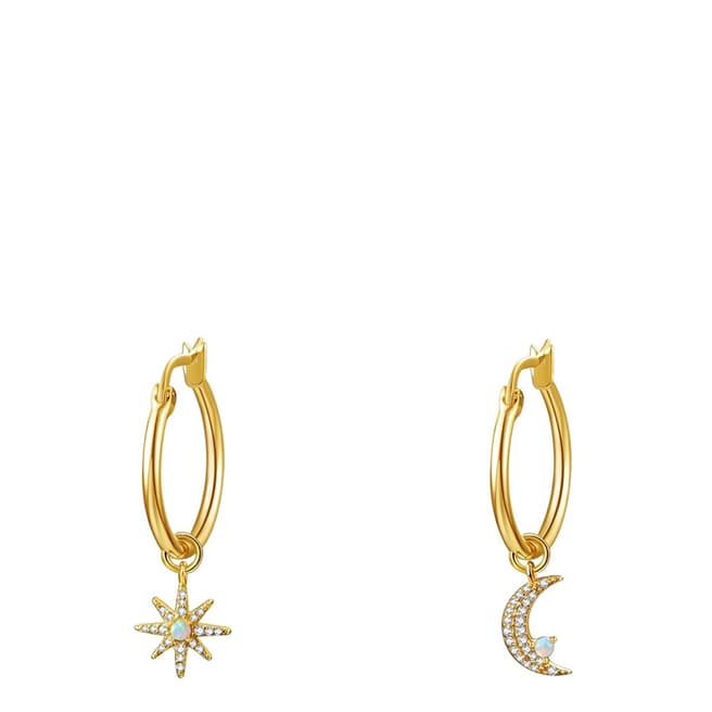 Liv Oliver 18K Gold Plated Star And Moon Hoop Earrings