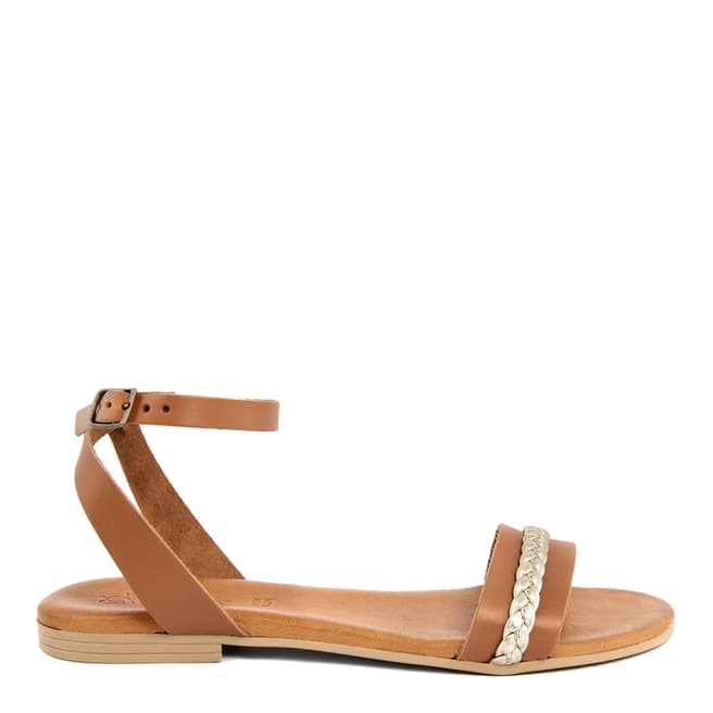 Christianelle Tan & Gold Open Toe Leather Sandals