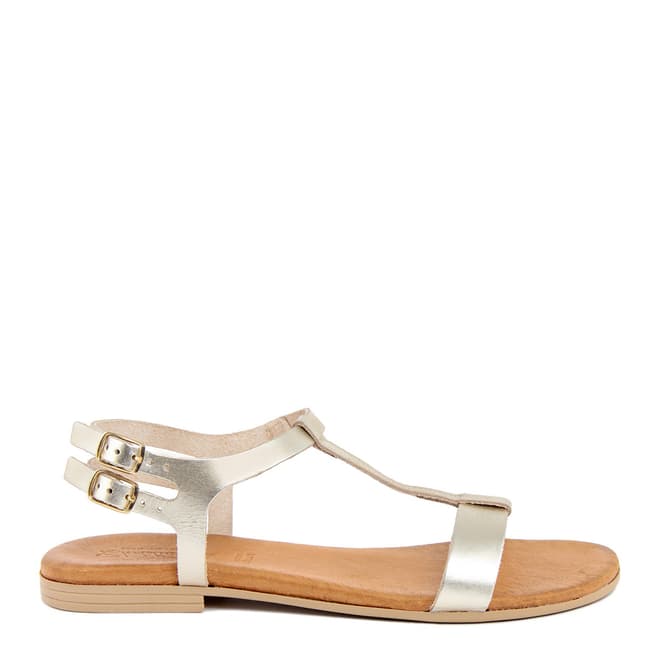 Christianelle Gold Double Buckle Leather Sandals