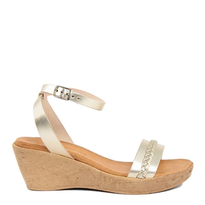 Christianelle Gold Chain Leather Wedge Sandals