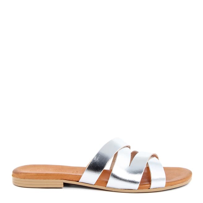 Christianelle Silver Cross Strap Leather Sliders