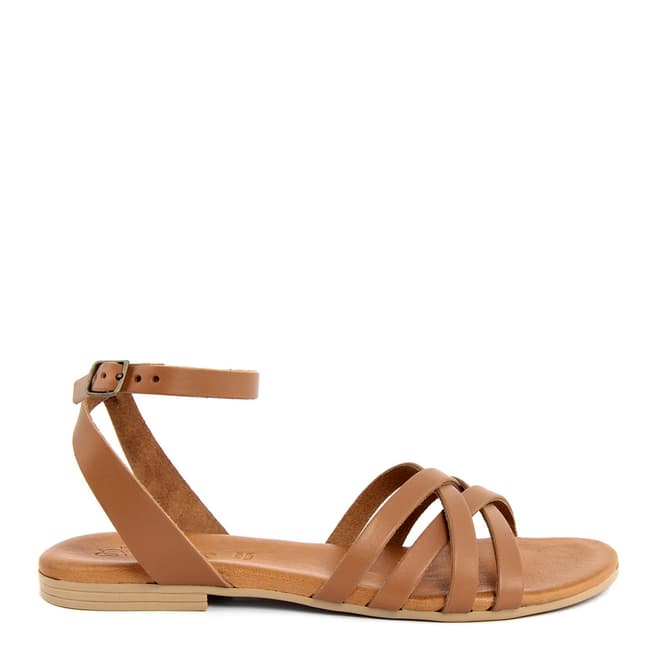 Christianelle Tan Cross Strap Leather Sandals