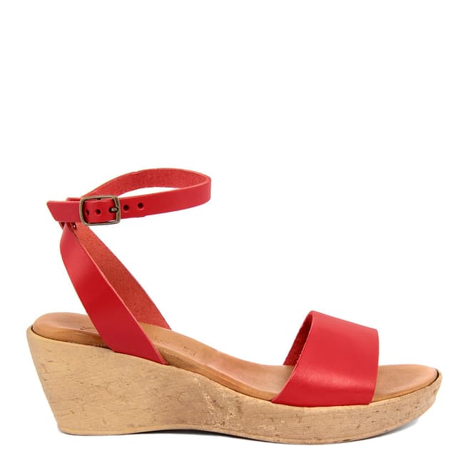 Christianelle Red Leather Wedge Sandals