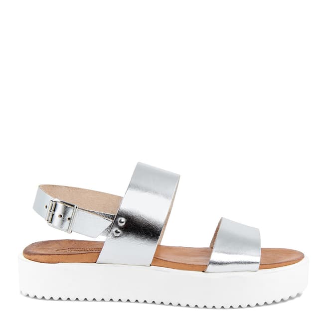 Christianelle Silver Leather Double Strap Sandals