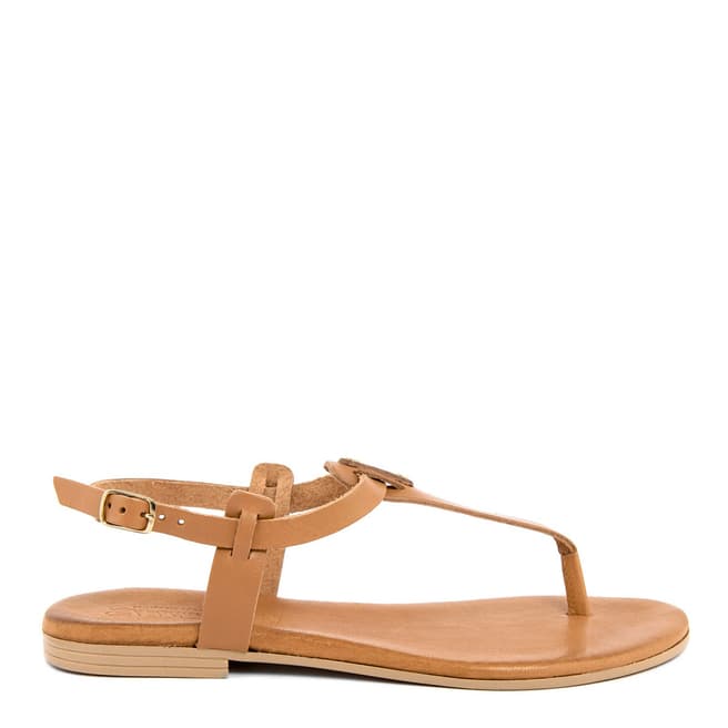 Christianelle Tan Leather Toe Thong Sandals