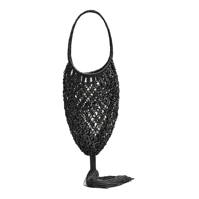Mango Black Fringed Crochet Bag