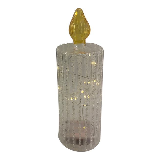Festive Glass Candle With Gold Flame Light 26cm