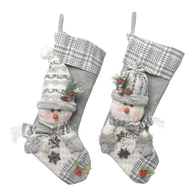 Festive Set of 2 Grey Snowmen Stockings 55cm
