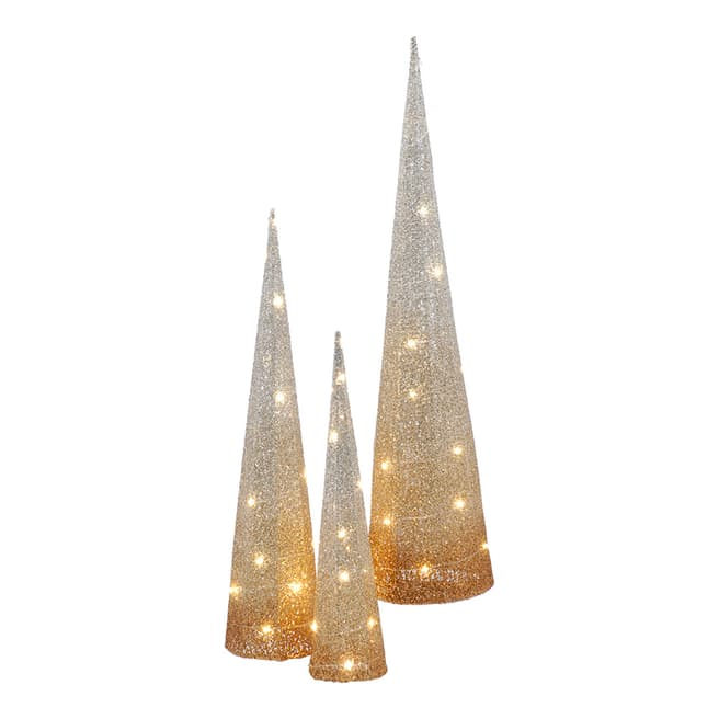 Festive Set of 3 Lit Gold Ombre Cone Trees