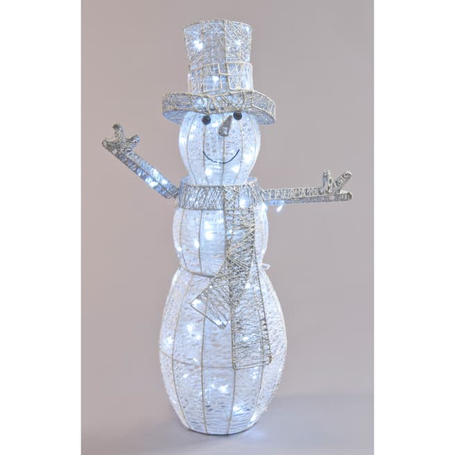 Festive White Glitter 3D Snowman With White LED 75cm