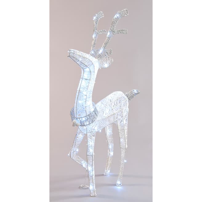 Festive White Glitter 3D Reindeer With White LED 76cm
