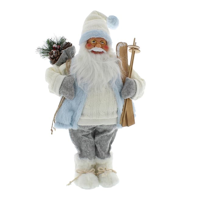 Festive 60cm Standing Santa With Blue Fur Trim