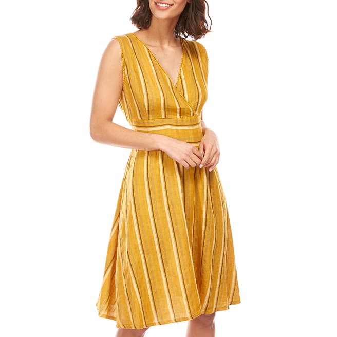 LE MONDE DU LIN Yellow V Neck Linen Dress