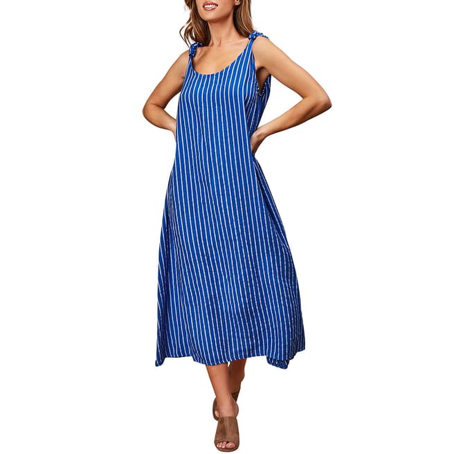 LE MONDE DU LIN Blue Striped Linen Maxi Dress