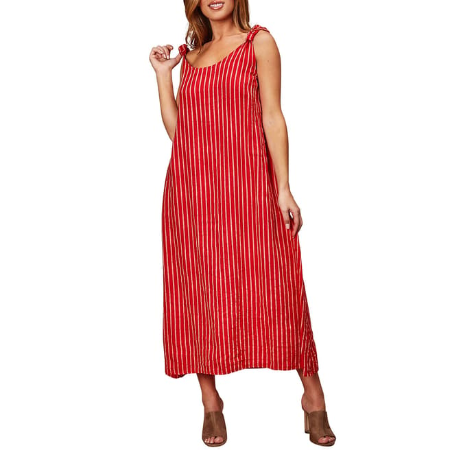 LE MONDE DU LIN Red Striped Linen Maxi Dress