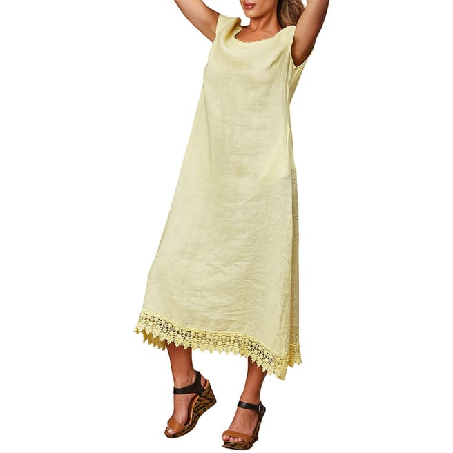 LE MONDE DU LIN Yellow Short Sleeve Linen Dress