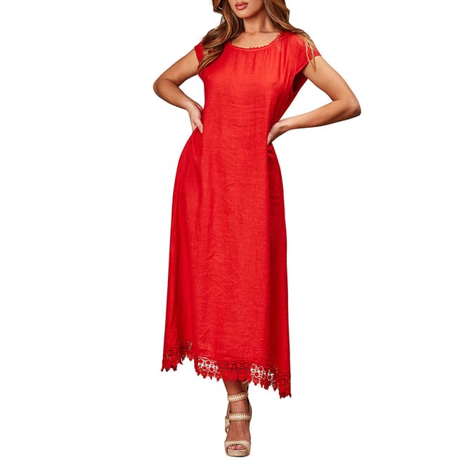 LE MONDE DU LIN Red Short Sleeve Linen Dress