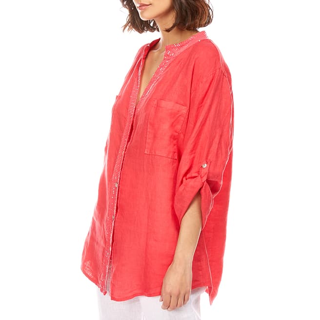 LE MONDE DU LIN Pink Lace Design Linen Shirt