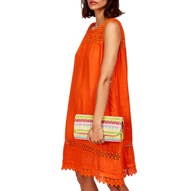 LE MONDE DU LIN Orange Lace Linen Dress