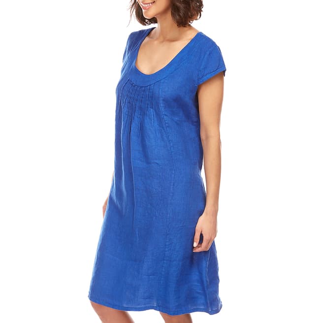 LE MONDE DU LIN Blue Short Sleeve Linen Dress