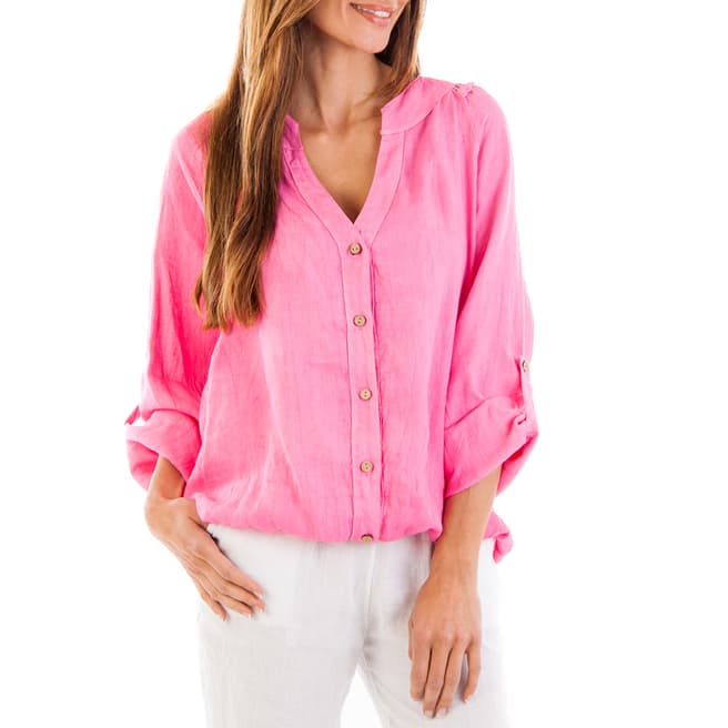 LE MONDE DU LIN Pink Buttoned Through Linen Blouse