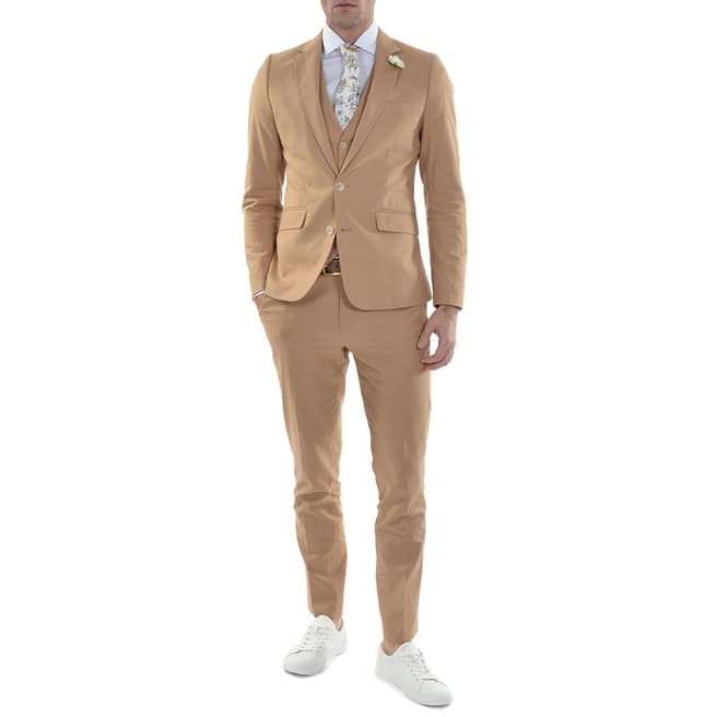 Gianni Feraud Beige Slim Fit 3 Piece Suit