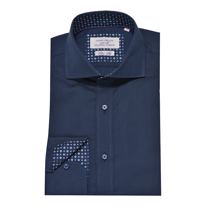 Gianni Feraud Navy Oxford Cutaway Collar Slim Shirt