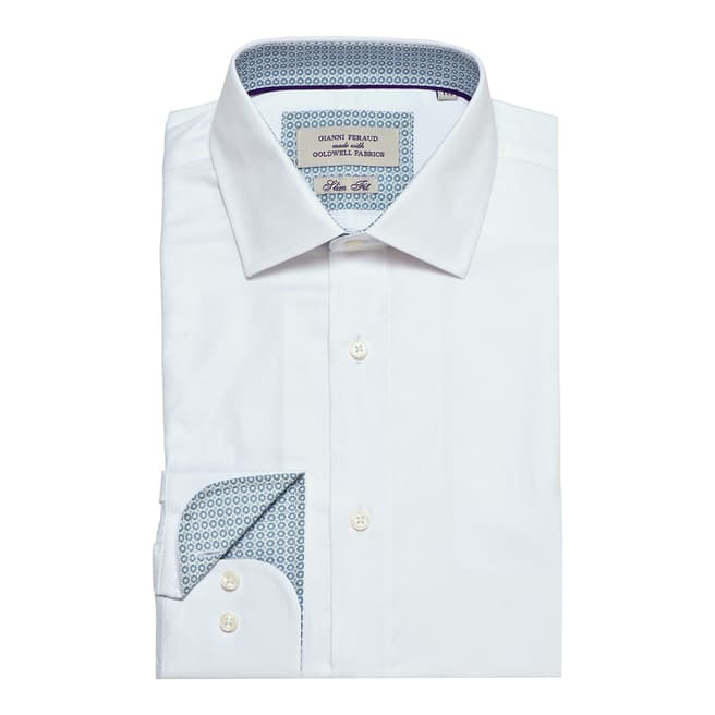 Gianni Feraud White Sky Trim Spread Collar Slim Shirt