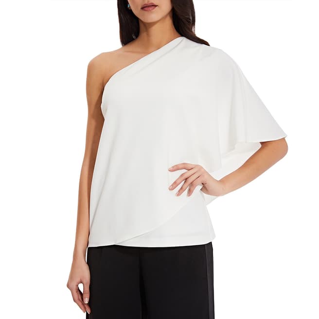 Adrianna Papell White Crepe Draped Top