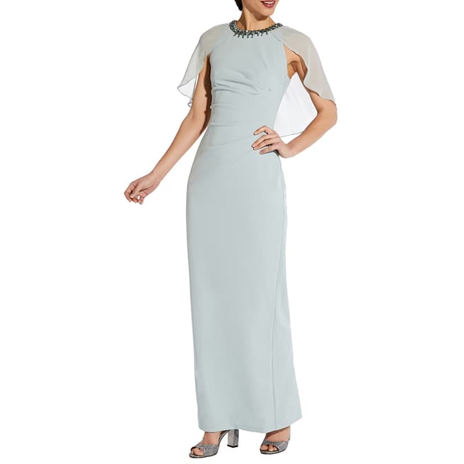 Adrianna Papell Blue Chiffon Capelet And Crepe Gown