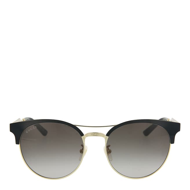 Gucci Women's Shiny Black/Gold Gucci Sunglasses 56mm