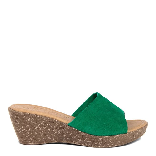 Miss Butterfly Green Suede Wedge Slip On Sandals