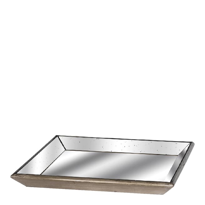Hill Interiors Astor Distressed Mirrored Square Tray W/Wooden Detailing Sml