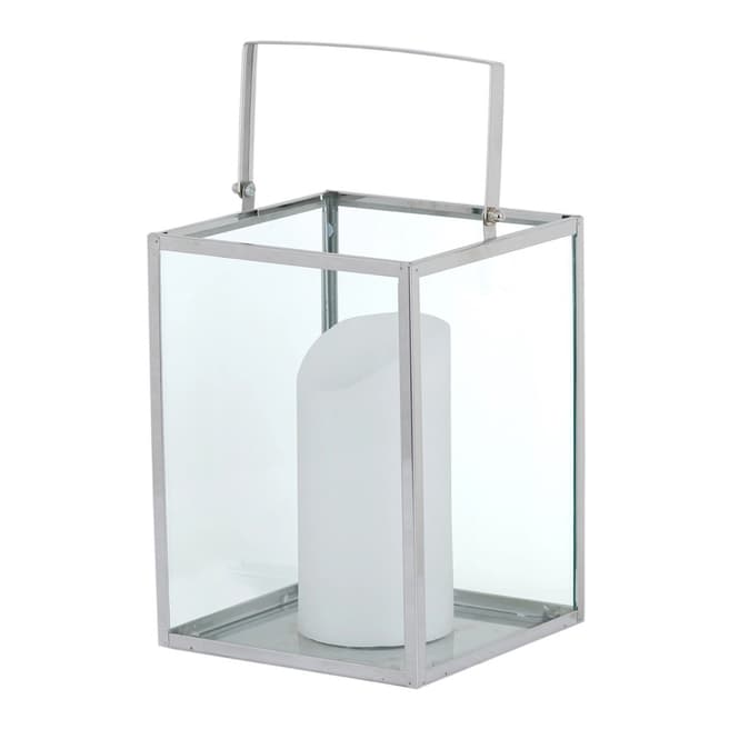 Hill Interiors Silver Cube Contempory Lantern With Wax Led Candle